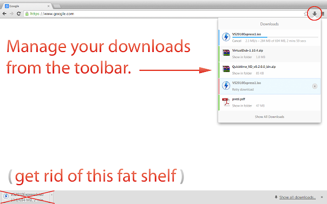 Schnell die Downloads checken, per Popdown
