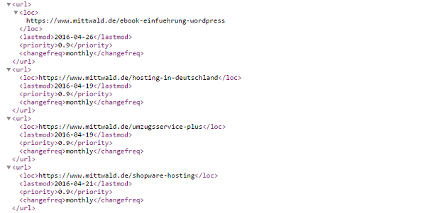 Yoast SEO Ein Screenshot von einer automatisch generierten Sitemap.