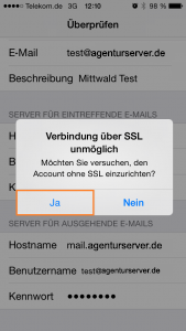 E-Mail Einrichtung IPhone ohne_ssl_ja