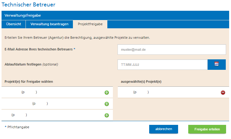 Projekt-freigeben Projekt freigeben