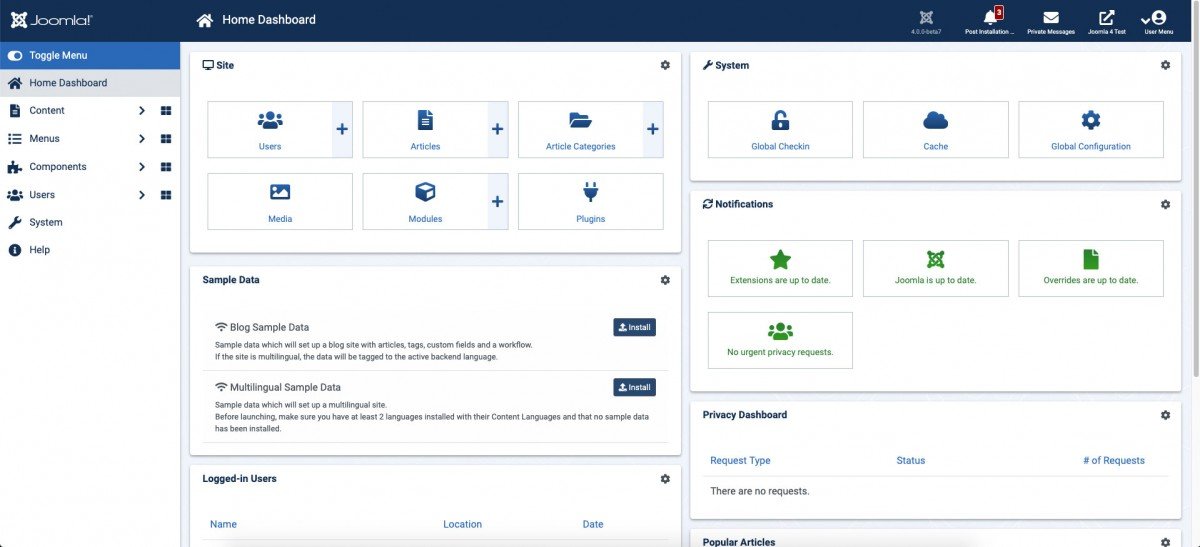 Screenshot Joomla Backend Screenshot Joomla Backend
