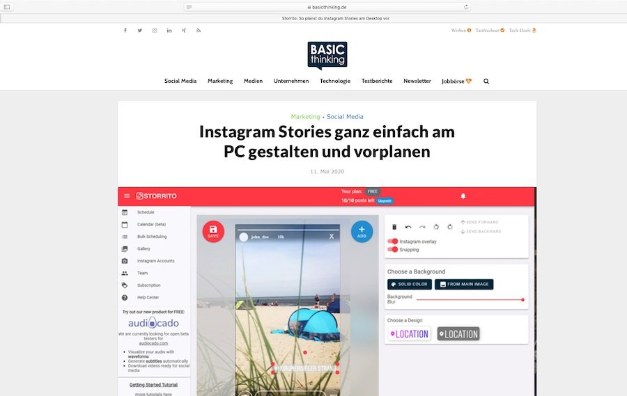 Instagram Stories vorplanen geht. Wie? Das erklärt Basic Thinking.