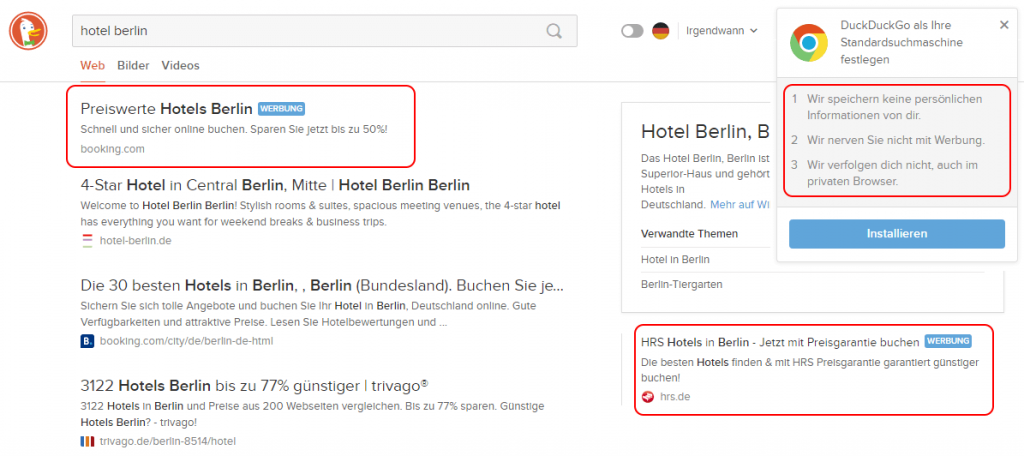 DuckDuckGo Suchmaschine Suchergebnisse