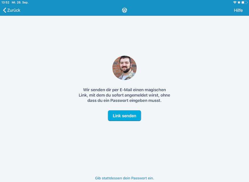 WordPress per App-Steuerung Magischer Link in der WordPress App