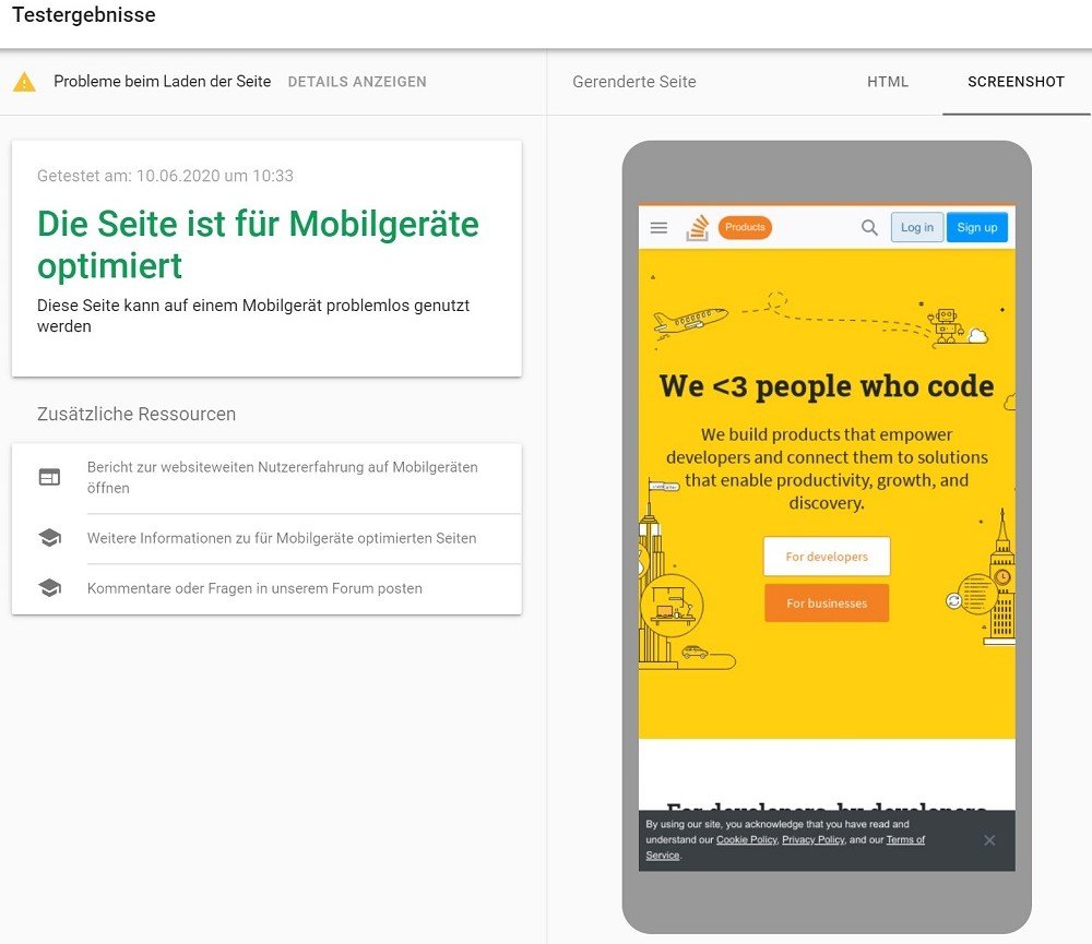 Rund um die Optimierung für Mobilgeräte stellt Google den Mobile-Friendly Test bereit.