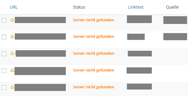 Broken Link Checker Screenshot Broken Link Checker fehlerhafte Links Übersicht