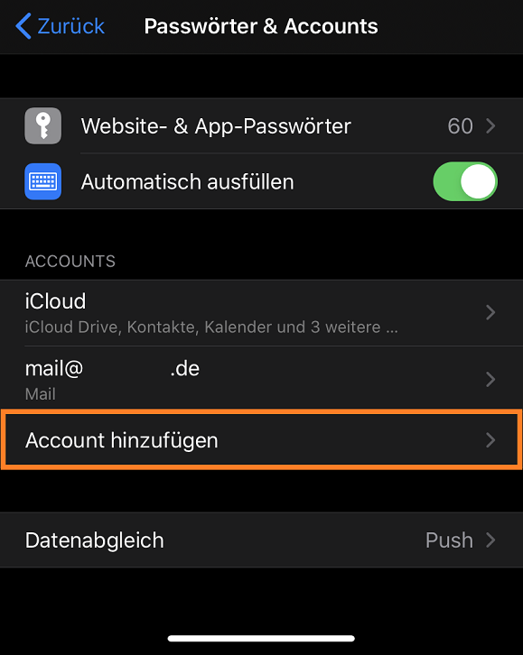 EMailEinrichtung Apple iPhone