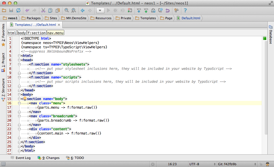 TYPO3 Neos default template
