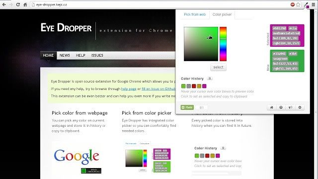 Eye Dropper zeigt dir die Farben einer Website an.