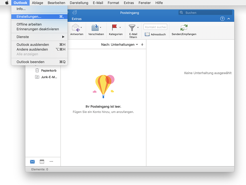E-Mail-Einrichtung Outlook für Mac