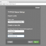 TYPO3 Neos Im letzten Installationsschritt könnt Ihr Paketname und Beschreibung Eurer Seite angeben.