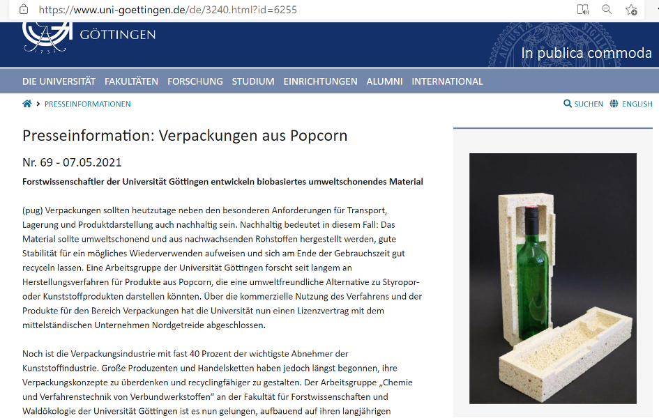 Verpackung aus Popcorn