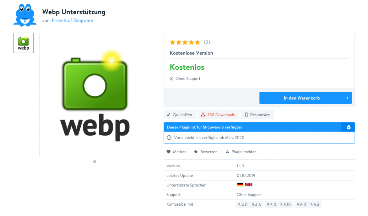 webp shopware plugin webp ist einPlugin für Shopware, das dich bei der Komprimierung deiner Bilder unterstützt.