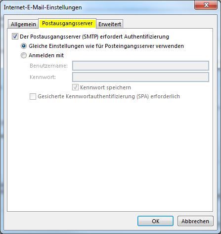 Postausgangsserver in Outlook Outlook Postausgangsserver-Einstellungen
