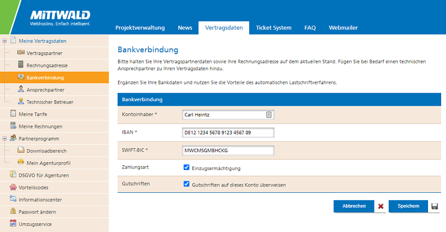 Bankverbindung Bankverbindung