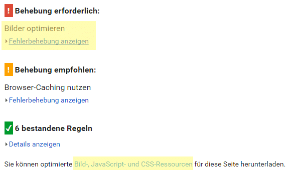pagespeed Google Tool Bildkomprimierung mit Google PageSpeed Insight