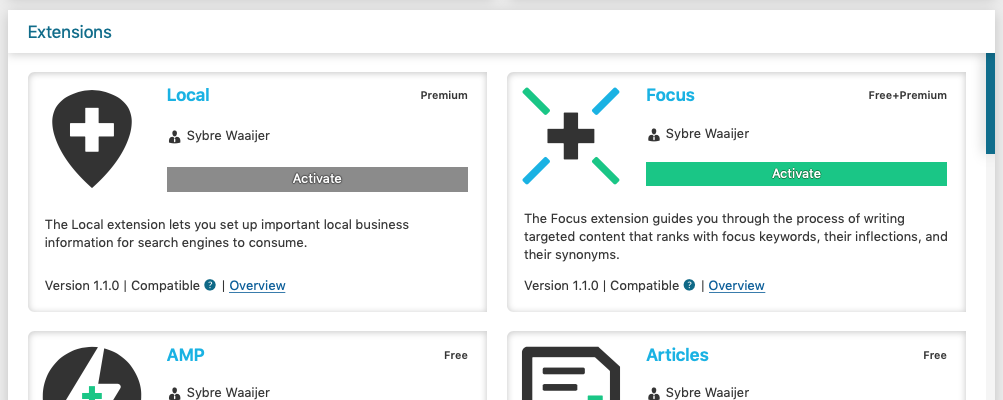 SEO Framework Extensions Durch den Extension Manager lassen sich Funktionen erweitern.