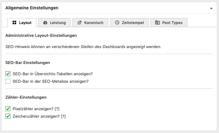 SEO Framework Einstellungen Einstellungen im WordPress Plugin "The SEO Framework".