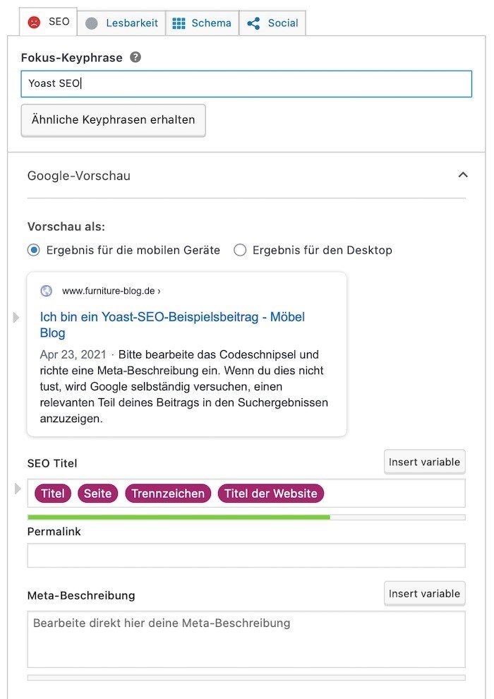 Yoast Fokus-Keyphrase