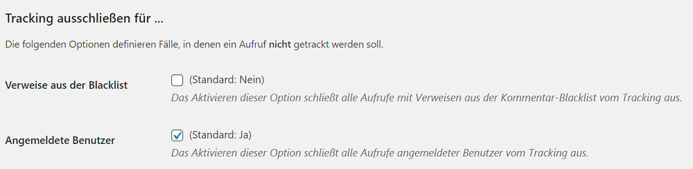 Man kann in Statify individuell auswählen, für wen das Tracking ausgeschlossen werden soll.
