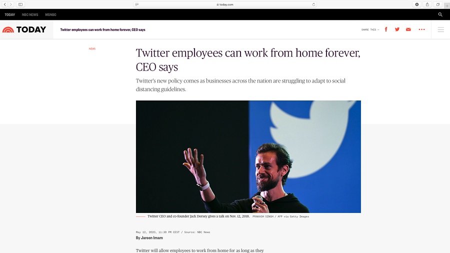 Twitter Mitarbeiter dürfen für immer Homeoffice machen.