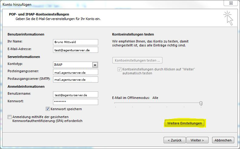 Kontoeinstellungen POP und IMAP POP- und IMAP-Kontoeinstellungen