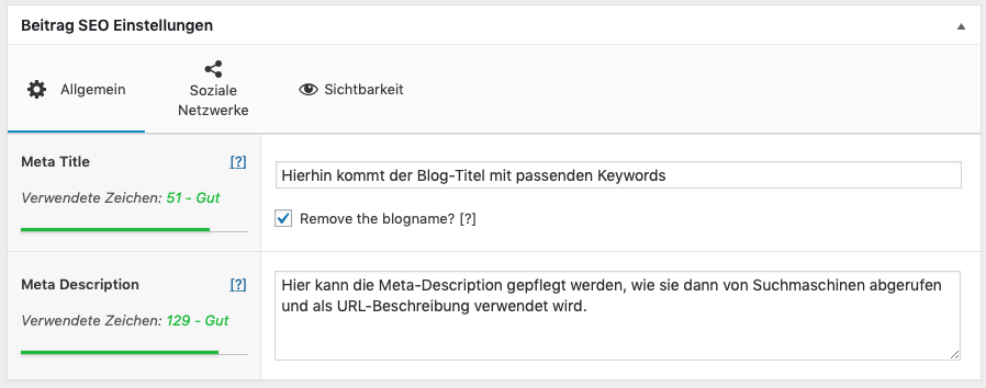 SEO-Einstellungen The SEO Framework bei WordPress