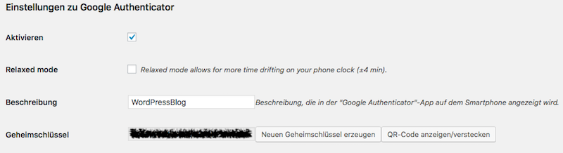 QR Code zwei-Faktor-Authentifizierung Screenshot zu den Einstellungen des Google Authenticator