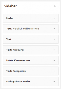 WordPress Widgets Eine gefüllte Sidebar.
