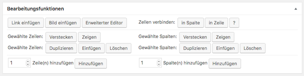TablePress Bearbeitungfrunktionen bearbeitung funktionen