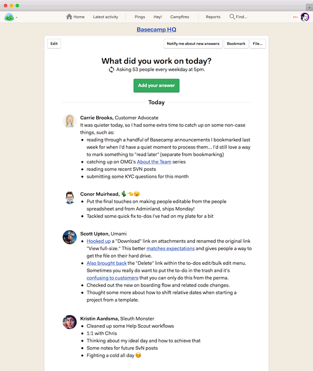 Basecamp checkin basecamp chat
