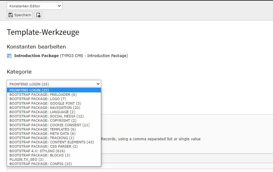 Der Konstanten-Editor beim Bootstrap Package bietet dir über 120 Layout-Einstellungsmöglichkeiten.