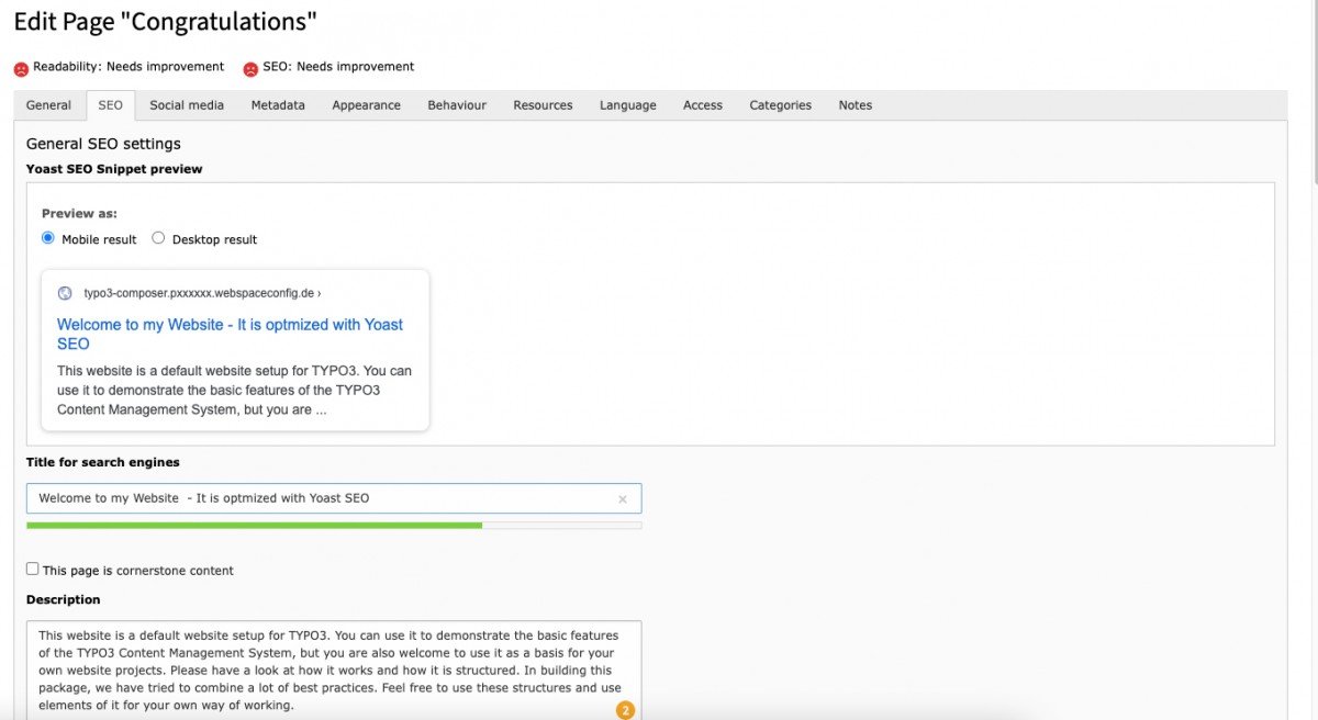 Yoast SEO_Snippet bearbeiten Screenshot des Menüs in dem das Snippet bearbeitet wird