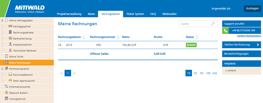 Rechnungsübersicht Rechnungsübersicht