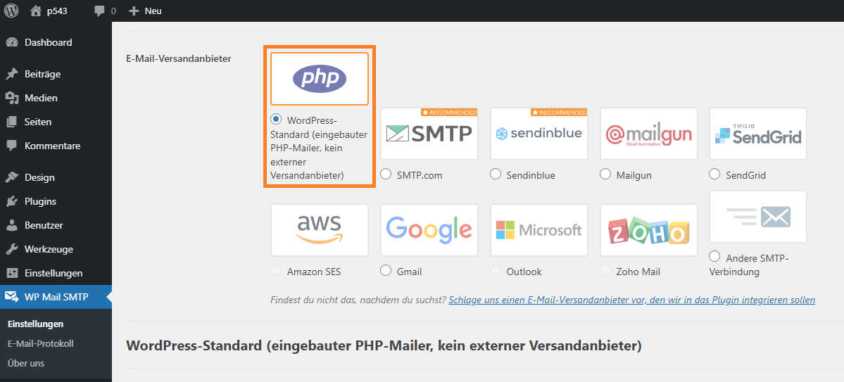 Wie konfiguriere ich den e mail versand in wordpress richtig 
