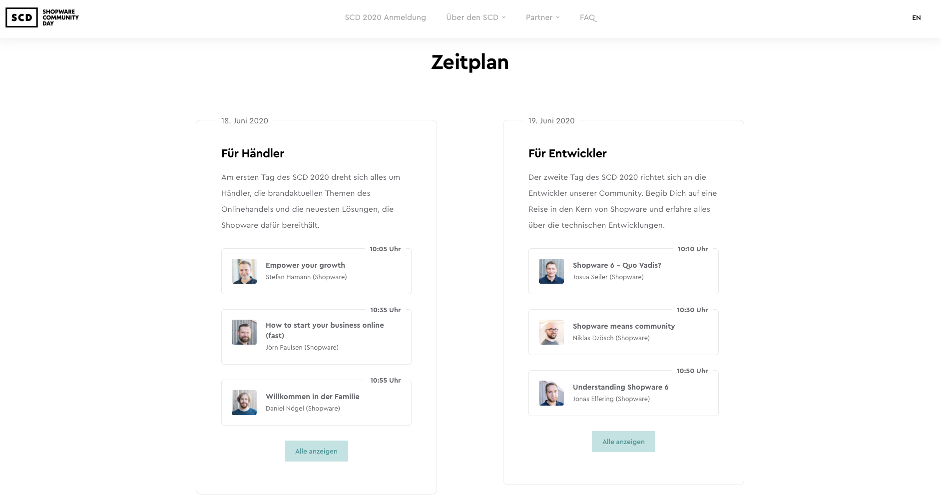 SZeitplan des Shopware Community Days 2020