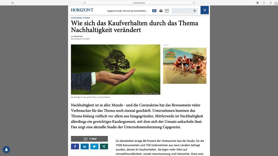 Nachhaltigkeit wird immer mehr zum Kaufarguement.