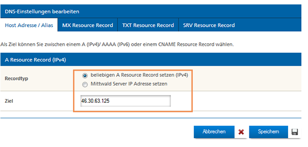 Mittwald Kundencenter DNS Editor