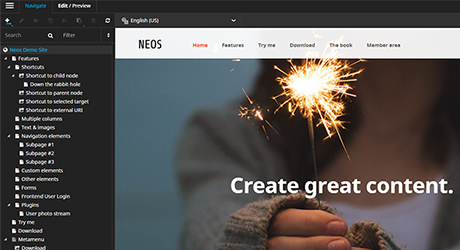 Neos kostenlos testen Screen Backend Seitenbaum