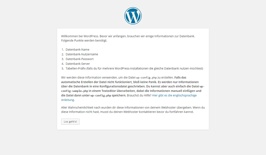 WordPress Setup Konfigurationsdatei