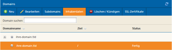 Domain zum Inhaberwechsel auswählen