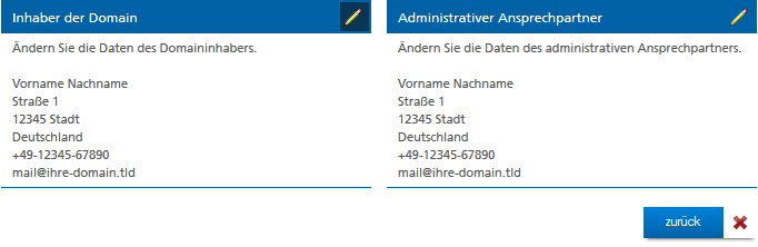 Domain-Daten des Inhabers und Administrators ändern