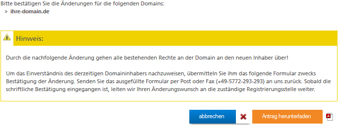 Änderungen für die Domain bestätigen
