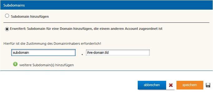 Konfiguration der Subdomain abschließen