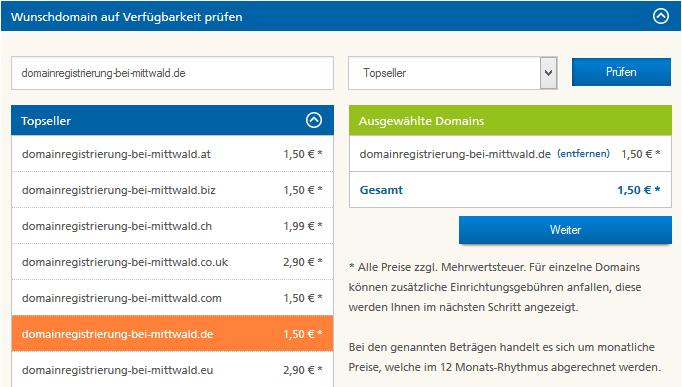 Wunschdomain auf Verfügbarkeit prüfen