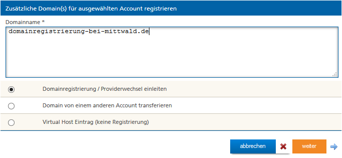 Weitere Domains registrieren