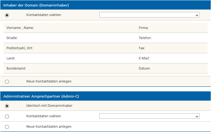 Inhaber und Admin-C angeben