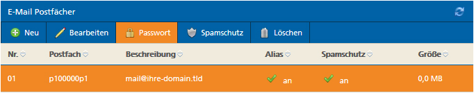 Postfach für neues Passwort auswählen