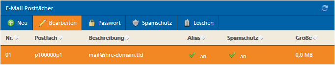 E-Mail-Postfach für Änderung der Postfachgröße auswählen