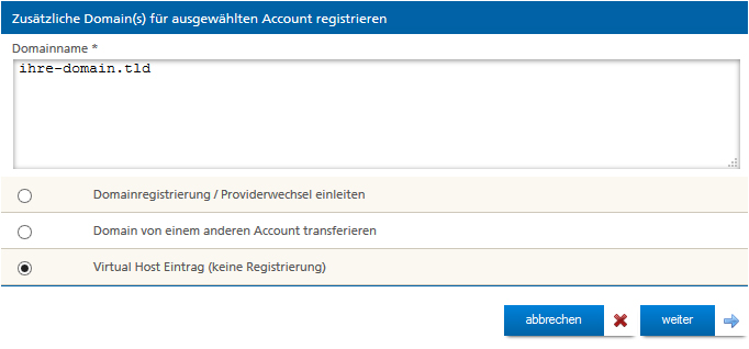 Virtual Host Eintrag auswählen